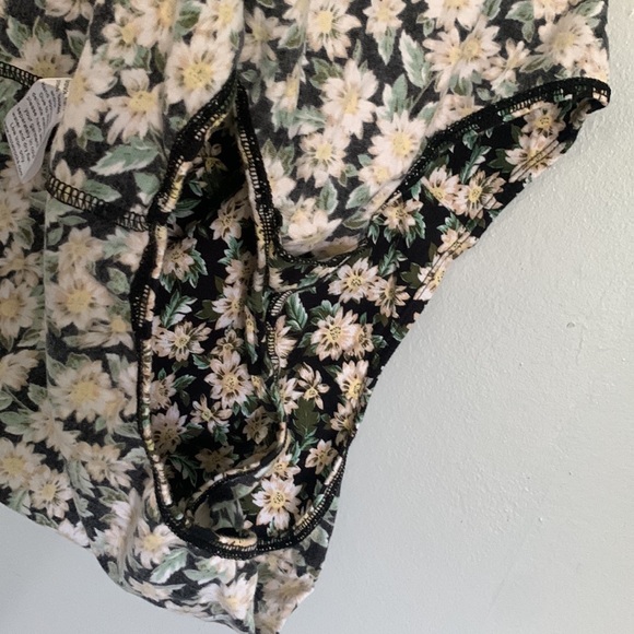 Fun Floral Print Flirty Step-in Bodysuit Ruffle Trim Neck and Structured Cups - Picture 6 of 7